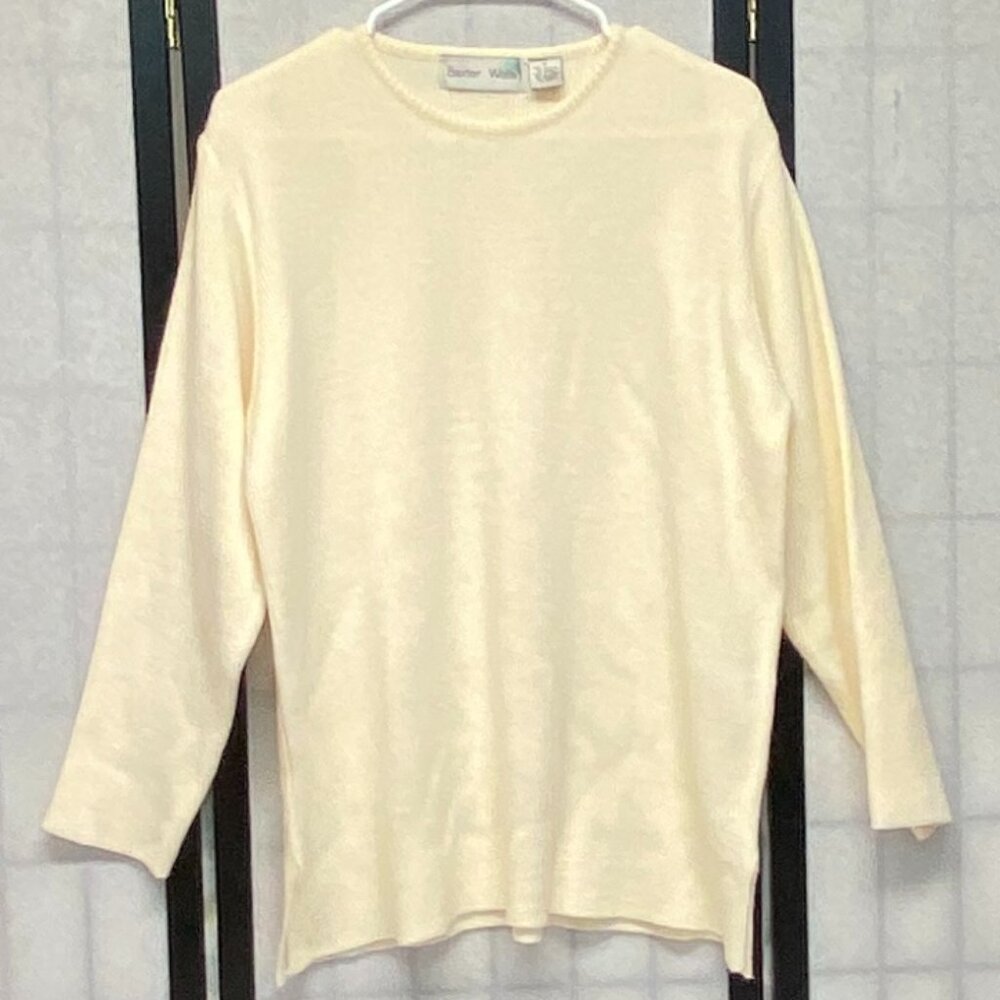 Baxter & Wells Ivory Rib Knit ALine Tunic Sweater M Pull On Long Sleeve Crewneck